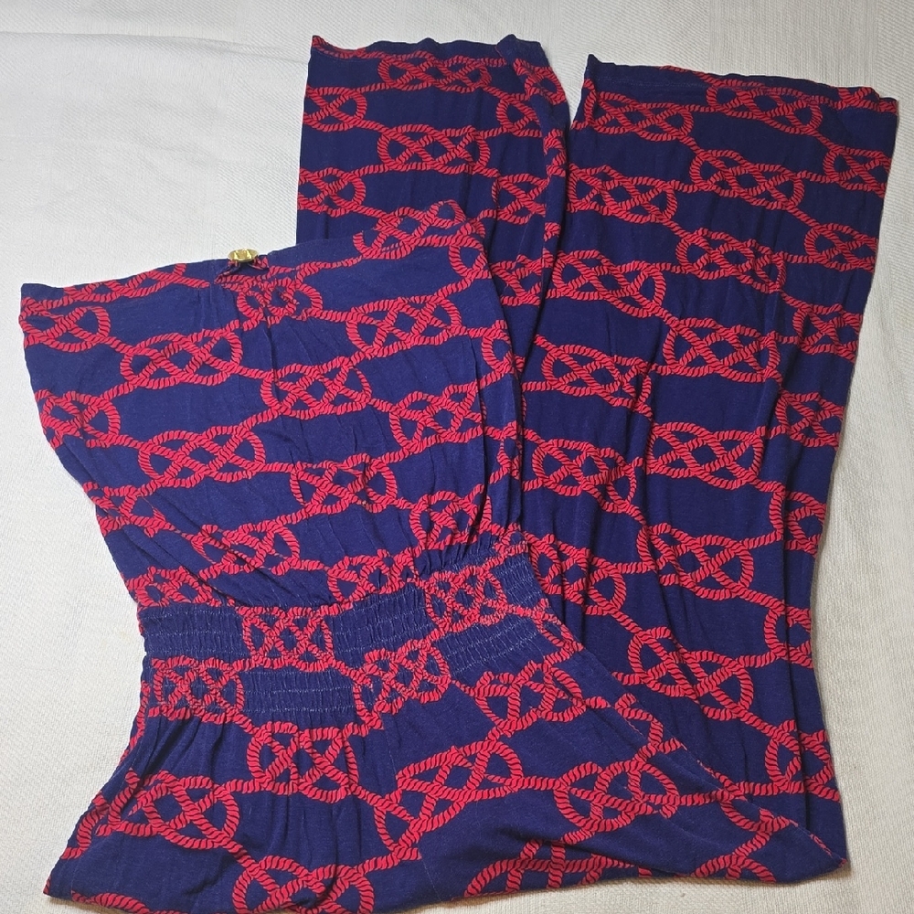 Macbeth Collection by Margaret Josephs Navy and Red Strapless Jumpsuit